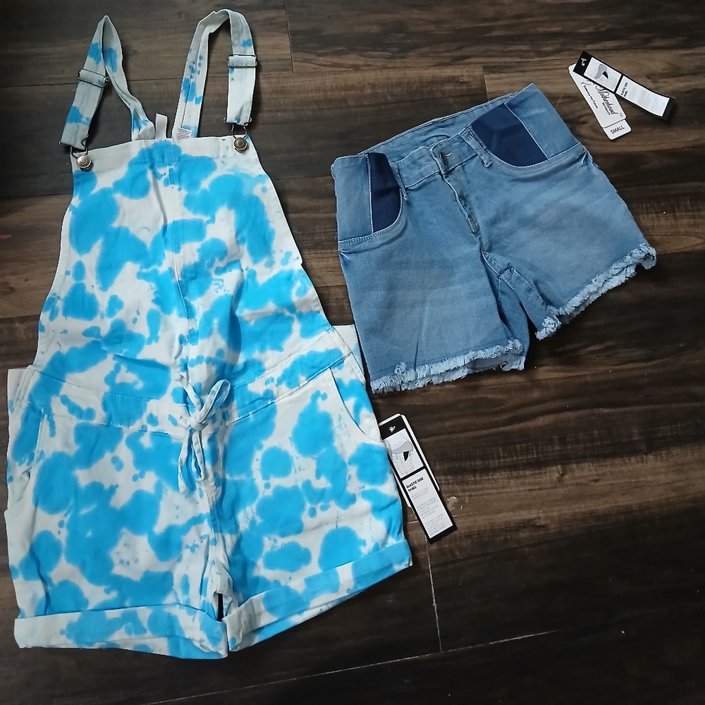 NWT Bundle Planet Motherhood Maternity Wear - Denim Shorts and Romper, sz Small.